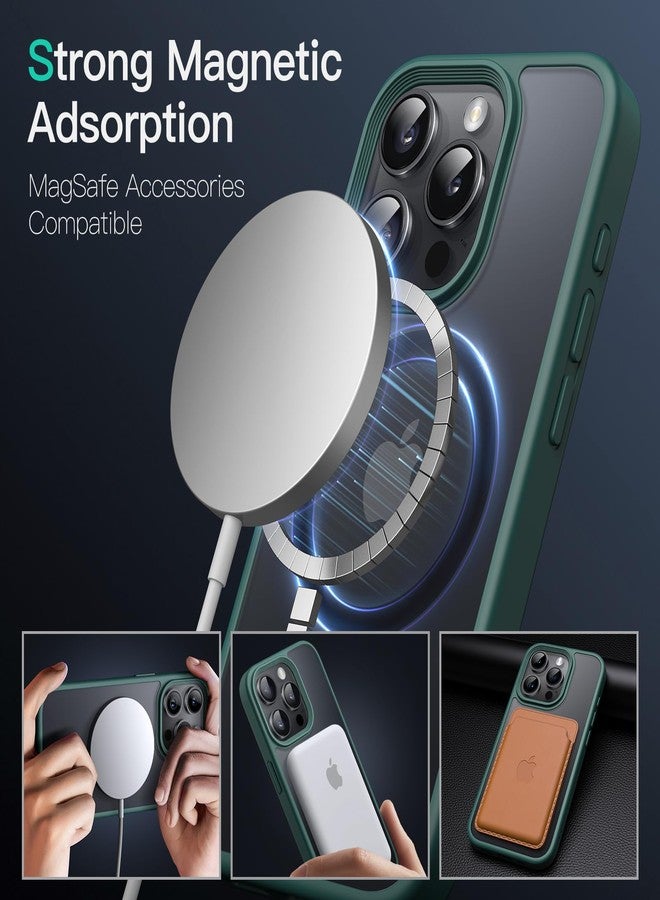 جي تيك جراب مغناطيسي من JETech لهاتف iPhone 15 Pro Max مقاس 6.7 بوصة متوافق مع MagSafe، غطاء خلفي شفاف غير لامع، نحيف ومقاوم للصدمات (أخضر داكن) - Image 3